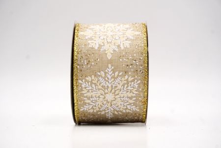 Light Brown Sparkling Snowflake Metallic Christmas Wired Ribbon_KF9884G-13