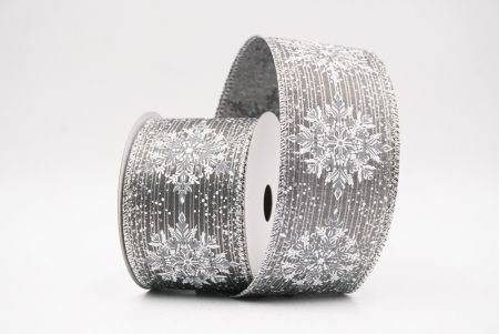 Gray Sparkling Snowflake Metallic Christmas Wired Ribbon_KF9886G-50