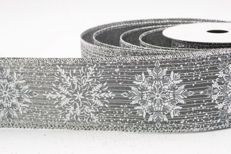 Gray Sparkling Snowflake Metallic Christmas Wired Ribbon_KF9886G-50