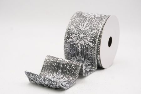 Gray Sparkling Snowflake Metallic Christmas Wired Ribbon_KF9886G-50