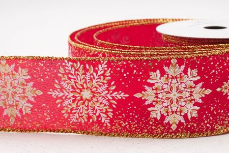 Red Sparkling Snowflake Metallic Christmas Wired Ribbon_KF9886G-7