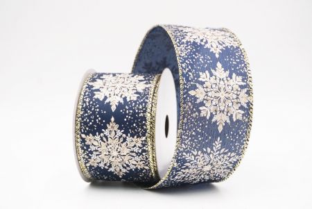 Navy Blue Sparkling Snowflake Metallic Christmas Wired Ribbon_KF9886GV-4