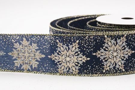 Navy Blue Sparkling Snowflake Metallic Christmas Wired Ribbon_KF9886GV-4