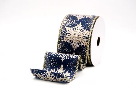 Navy Blue Sparkling Snowflake Metallic Christmas Wired Ribbon_KF9886GV-4