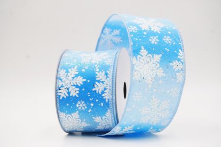 Light Blue Glitter Snowflake Frosted Christmas Wired Ribbon_KF9888GC-12-216