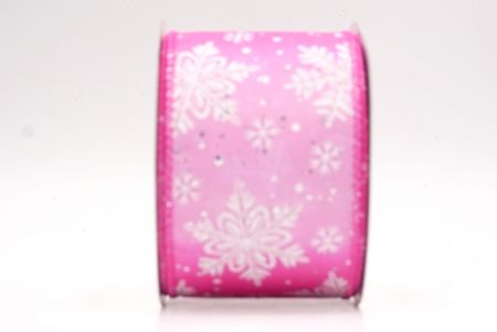 Pink Glitter Snowflake Frosted Christmas Wired Ribbon_KF9888GC-5-218