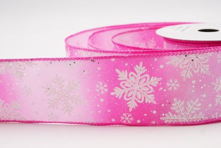 Pink Glitter Snowflake Frosted Christmas Wired Ribbon_KF9888GC-5-218