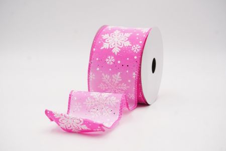 Pink Glitter Snowflake Frosted Christmas Wired Ribbon_KF9888GC-5-218