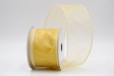 Gold Sheer_Solid Color Glitter Sprinkled Wired Ribbon_KF9890GC-2-2