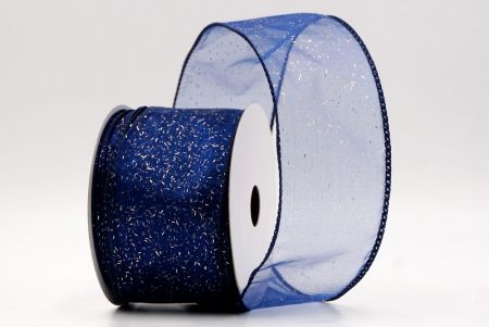 Navy Blue Sheer_Solid Color Glitter Sprinkled Wired Ribbon_KF9890GC-4-4