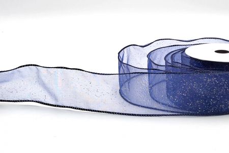 Navy Blue Sheer_Solid Color Glitter Sprinkled Wired Ribbon_KF9890GC-4-4