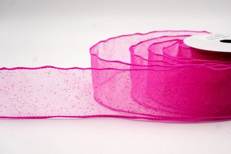 Hot Pink Sheer_Solid Color Glitter Sprinkled Wired Ribbon_KF9890GC-40-40