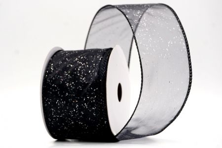 Black Sheer_Solid Color Glitter Sprinkled Wired Ribbon_KF9890GC-53-53