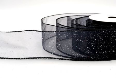 Black Sheer_Solid Color Glitter Sprinkled Wired Ribbon_KF9890GC-53-53