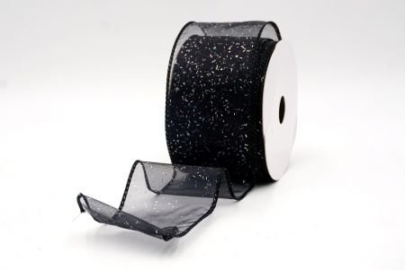 Black Sheer_Solid Color Glitter Sprinkled Wired Ribbon_KF9890GC-53-53
