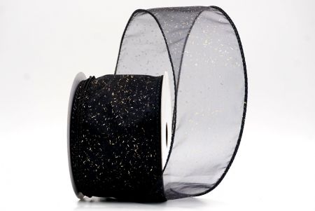 Black Sheer_Solid Color Glitter Sprinkled Wired Ribbon_KF9890GC-53G-53
