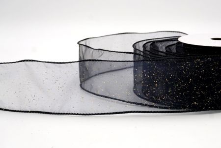 Black Sheer_Solid Color Glitter Sprinkled Wired Ribbon_KF9890GC-53G-53