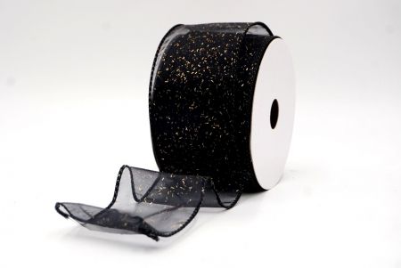 Black Sheer_Solid Color Glitter Sprinkled Wired Ribbon_KF9890GC-53G-53