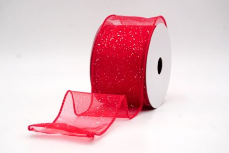 Red Sheer_Solid Color Glitter Sprinkled Wired Ribbon_KF9890GC-7-7