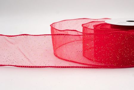 Red Sheer_Solid Color Glitter Sprinkled Wired Ribbon_KF9890GC-7G-7