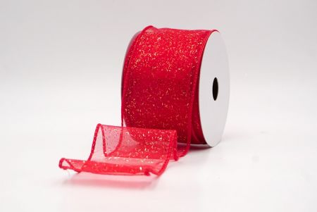 Red Sheer_Solid Color Glitter Sprinkled Wired Ribbon_KF9890GC-7G-7