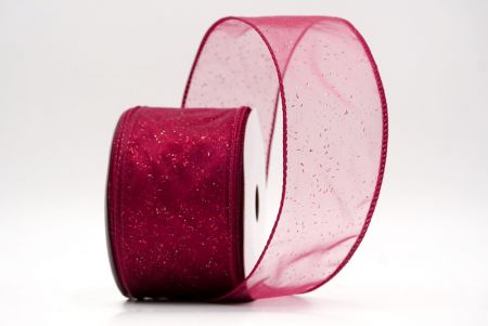 Burgundy Sheer_Solid Color Glitter Sprinkled Wired Ribbon_KF9890GC-8-8