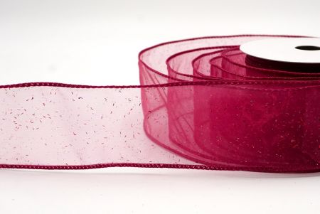 Burgundy Sheer_Solid Color Glitter Sprinkled Wired Ribbon_KF9890GC-8-8