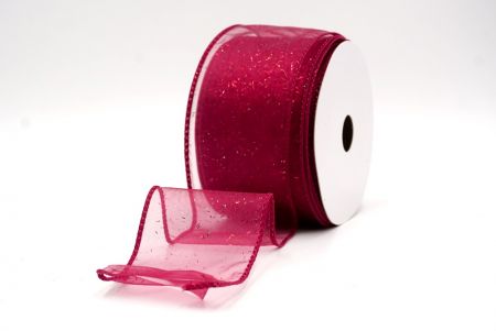 Burgundy Sheer_Solid Color Glitter Sprinkled Wired Ribbon_KF9890GC-8-8