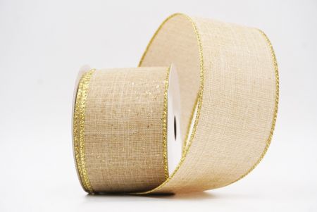 Beige Glitter Solid Colors Wired Ribbon_KF9891G-14
