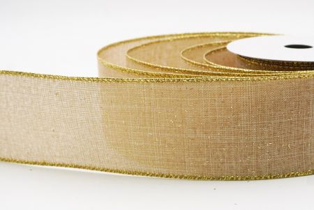 Beige Glitter Solid Colors Wired Ribbon_KF9891G-14