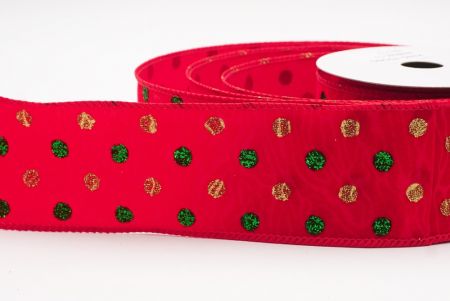 Red - green Glitter Solid Colors Wired Ribbon_KF9893GC-7-7