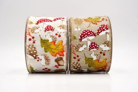 Hedgehog and Mushroom Fall Wired Ribbon