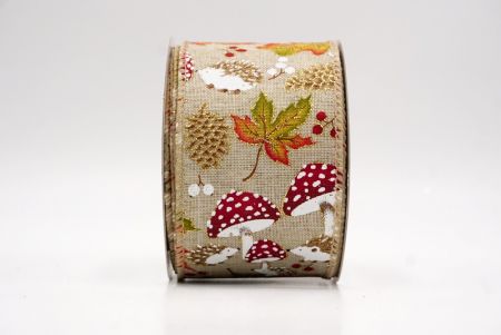 Khaki_Hedgehog and Mushroom Fall Wired Ribbon_KF9894GC-13-183