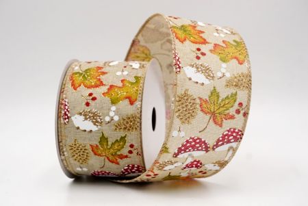 Khaki_Hedgehog and Mushroom Fall Wired Ribbon_KF9894GC-13-183