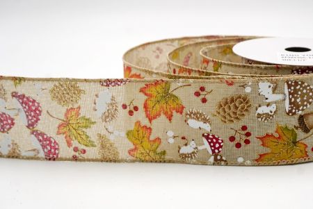 Khaki_Hedgehog and Mushroom Fall Wired Ribbon_KF9894GC-13-183