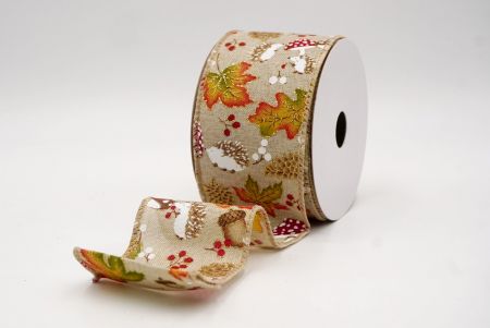 Khaki_Hedgehog and Mushroom Fall Wired Ribbon_KF9894GC-13-183