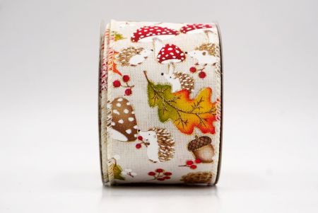 Cream_Hedgehog and Mushroom Fall Wired Ribbon_KF9894GC-2-2