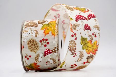 Cream_Hedgehog and Mushroom Fall Wired Ribbon_KF9894GC-2-2