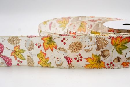 Cream_Hedgehog and Mushroom Fall Wired Ribbon_KF9894GC-2-2