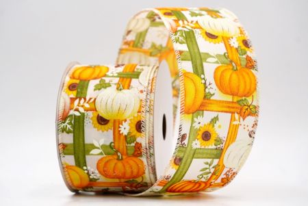 Cream_Pumpkin and Sunflower Fall Plaid Wired Ribbon_KF9895GC-2-2