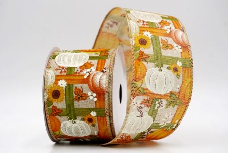 Khaki_Pumpkin and Sunflower Fall Plaid Wired Ribbon_KF9896GC-13-183
