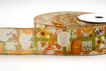 Khaki_Pumpkin and Sunflower Fall Plaid Wired Ribbon_KF9896GC-13-183