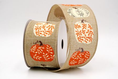 Khaki_Floral Vine Pumpkin Wired Ribbon_KF9897GC-13-183
