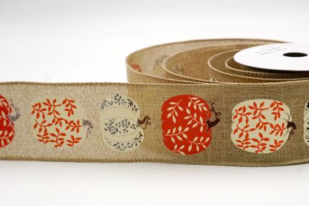 Khaki_Floral Vine Pumpkin Wired Ribbon_KF9897GC-13-183