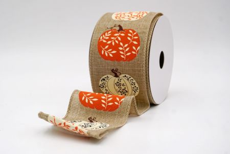Khaki_Floral Vine Pumpkin Wired Ribbon_KF9897GC-13-183
