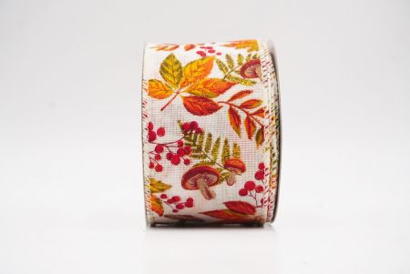 Cream Autumn Leaves Wired Ribbon_KF9898GC-2-2