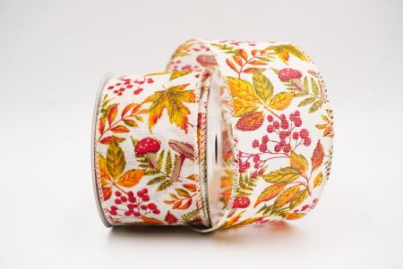 Cream Autumn Leaves Wired Ribbon_KF9898GC-2-2