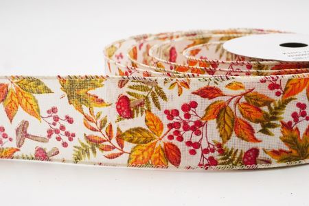 Cream Autumn Leaves Wired Ribbon_KF9898GC-2-2
