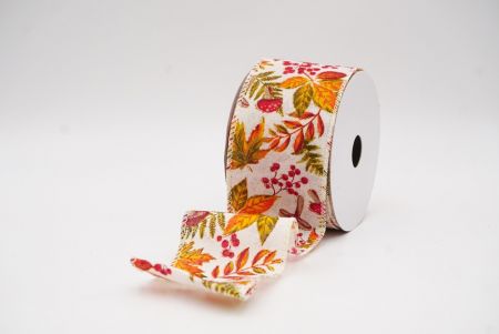 Cream Autumn Leaves Wired Ribbon_KF9898GC-2-2