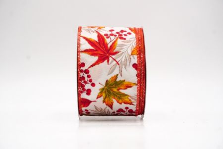 Cream Maple Leaves Fall Wired Ribbon_KF9901GC-2-220